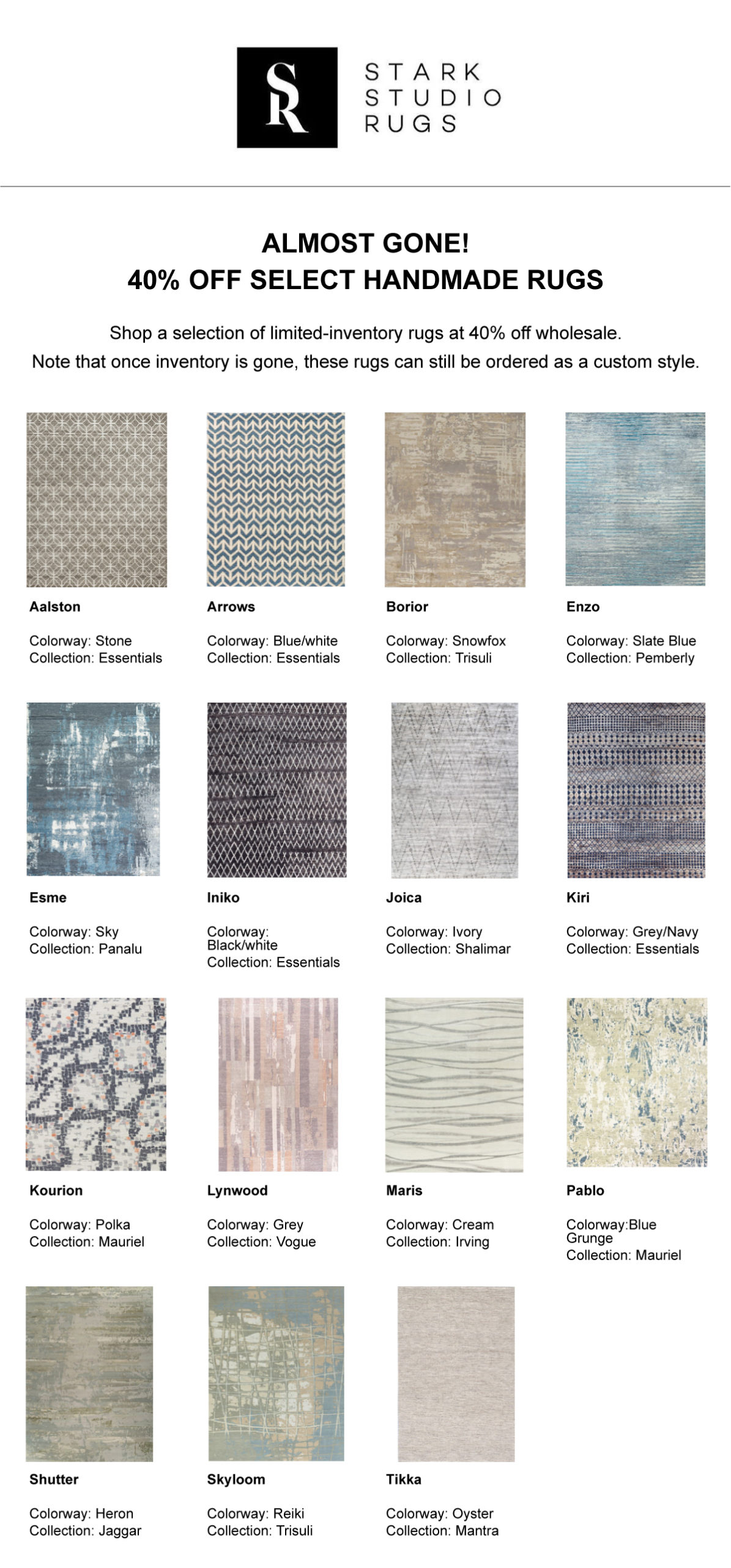 stark studio rugs W: Limited Stock: 40% Off Select Handmade Rugs images